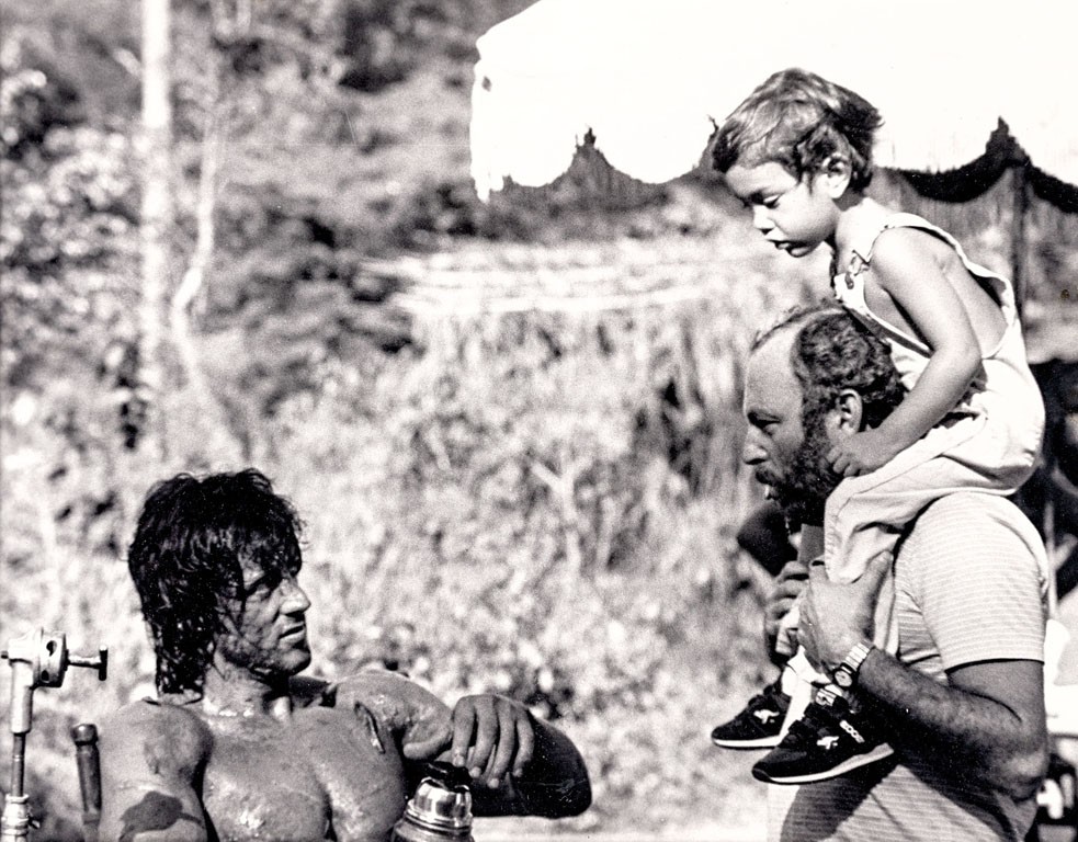 Sylvester Stallone, Andy és Justin Vajna a "Rambo" című film forgatásán