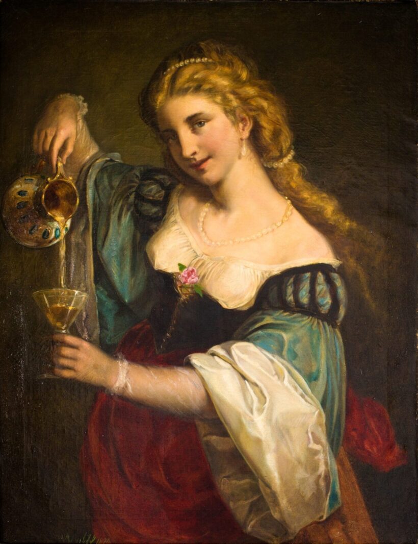 19. századi európai festőművész Wolff jelzéssel: A csábító, 1870