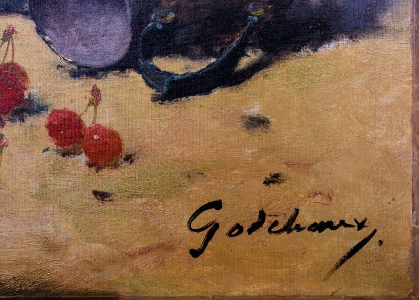 Emile Godchaux (1860-1938): Cseresznyés csendélet kancsóval - Image 2