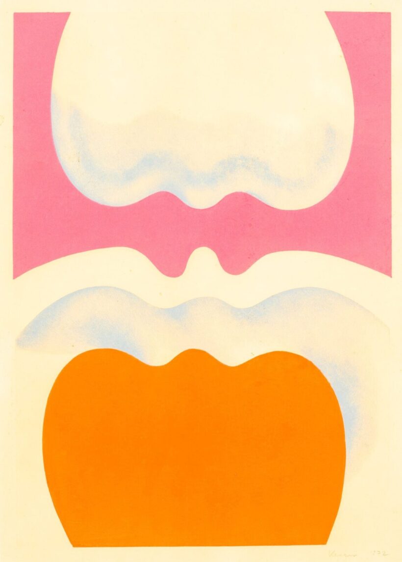Keserü Ilona (1933-): Kompozíció narancsban és rózsaszínben (Sírkőmotívum), 1972