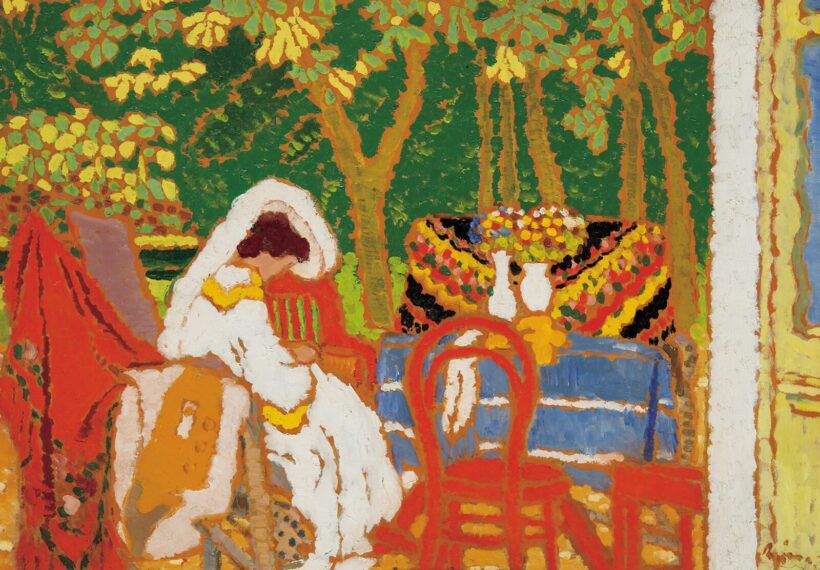Rippl-Rónai József (1861-1927): Kertben (Fehérruhás nő a keretben varr), 1909