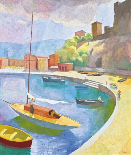 Patkó Károly: Mediterrán kikötő vitorlással, 1929
