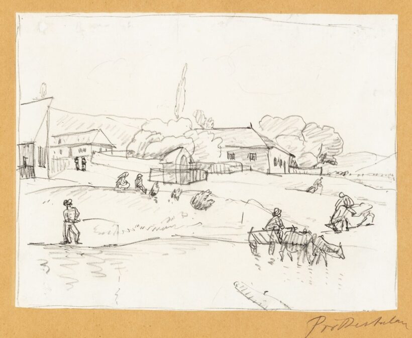 Pór Bertalan (Bábaszék, 1880 – Budapest, 1964): Faluszélen, 1910 körül