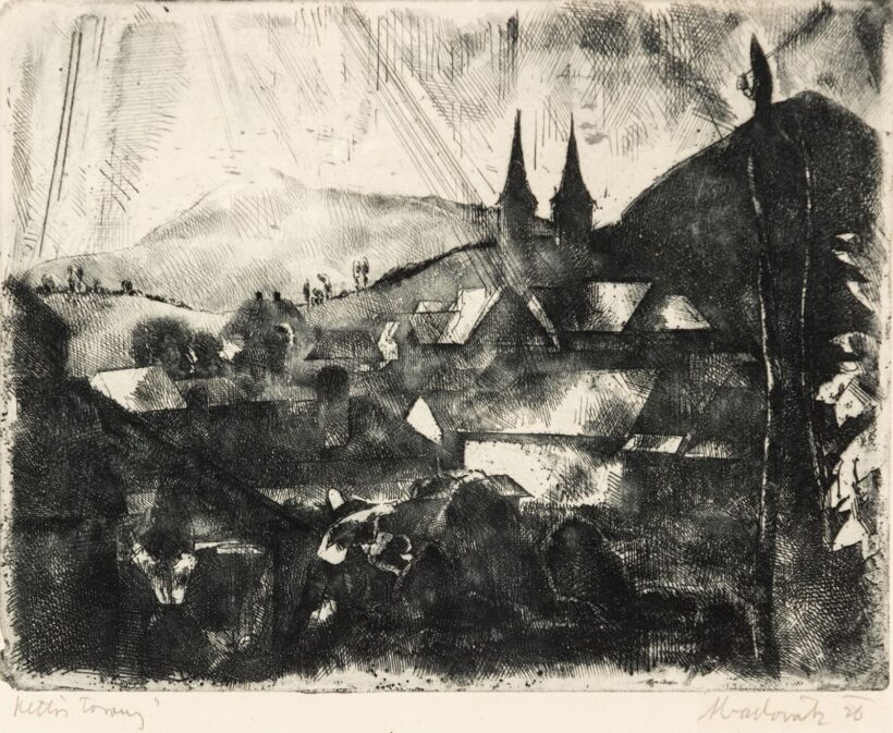 Aba-Novák Vilmos (Budapest, 1894 – Budapest, 1941): Kettős torony (Felsőbánya), 1926