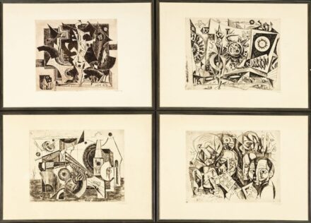 Hincz Gyula (Budapest, 1904 – Budapest, 1986): Figurális és absztrakt kompozíciók (4 darab grafika)