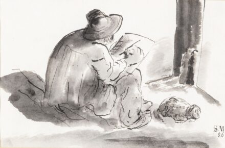 Borsos Miklós (Nagyszeben, 1906 – Budapest, 1990): A művész és kutyája, 1986