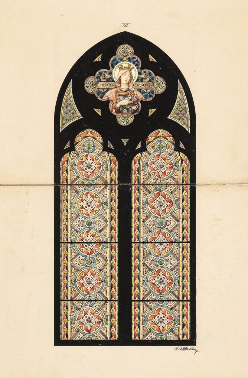 Róth Miksa (Pest, 1865 – Budapest, 1944): Szent Erzsébet (Üvegablakterv)