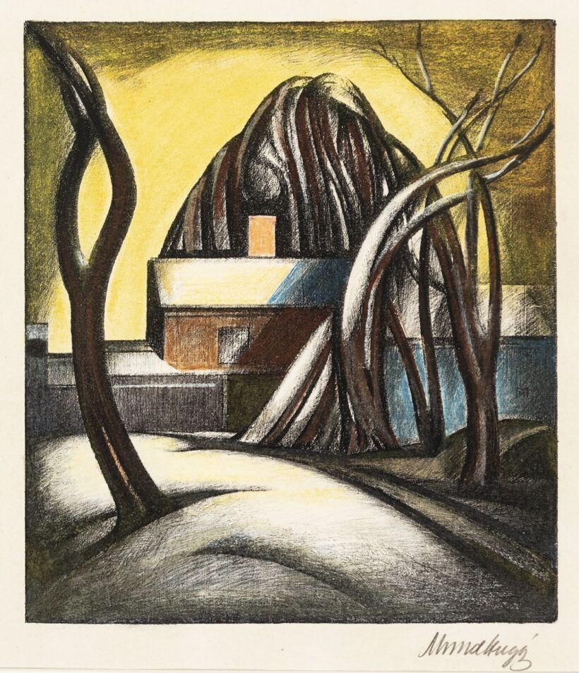 Mund Hugó (Szentmargita, 1892 – Buenos Aires, 1961): Ház szélfújta fákkal, 1924