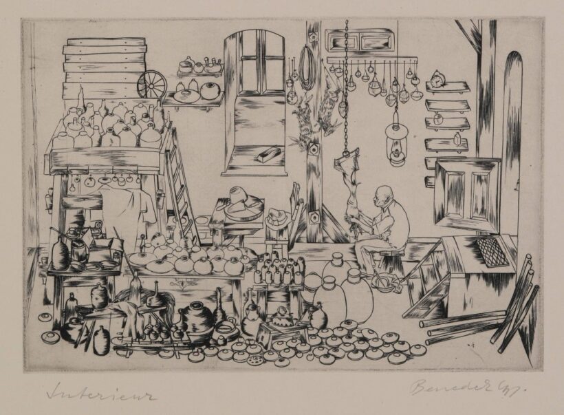 Benedek György (1934): "Interieur" /Fazekasmester nyulat nyúz
