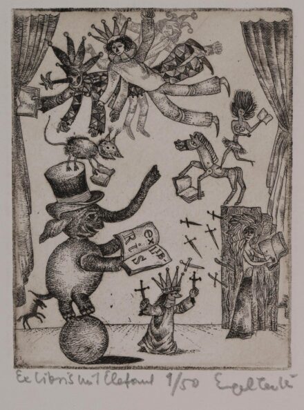 Engel Tevan István (1936 - 1996): Ex libris no.1. Elefánt