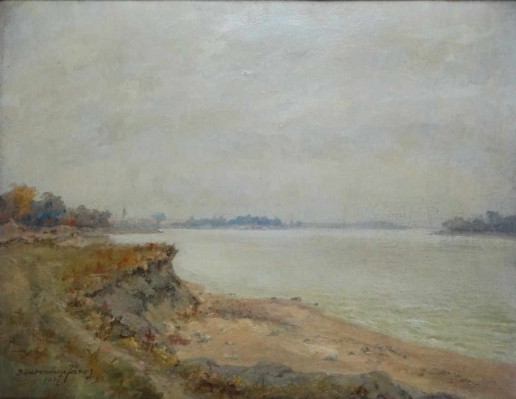 Böszörményi János (1883 - 1950): Dunapart, 1942 - ho.Tavaszi Tárlat, 1942 címke