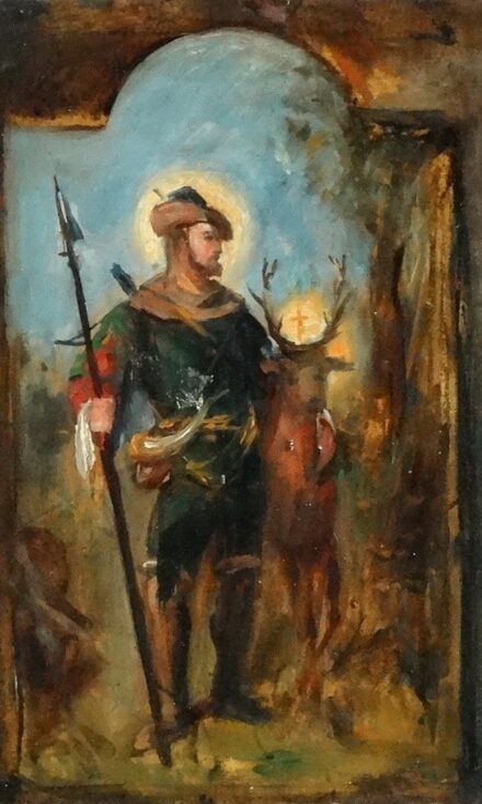 Olvashatatlan szignó: Szent Hubertusz és a szarvas 19.szd.