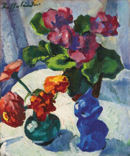 Ziffer Sándor (1880-1962): Virágcsendélet szoborral, 1932