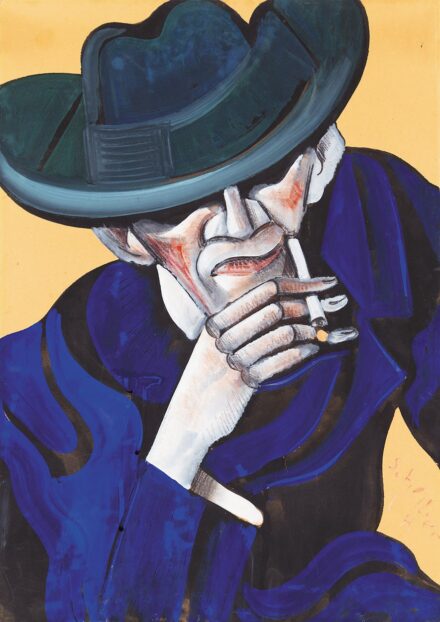 Scheiber Hugó (1873-1950): Kalapos férfi cigarettával, 1930-as évek első fele