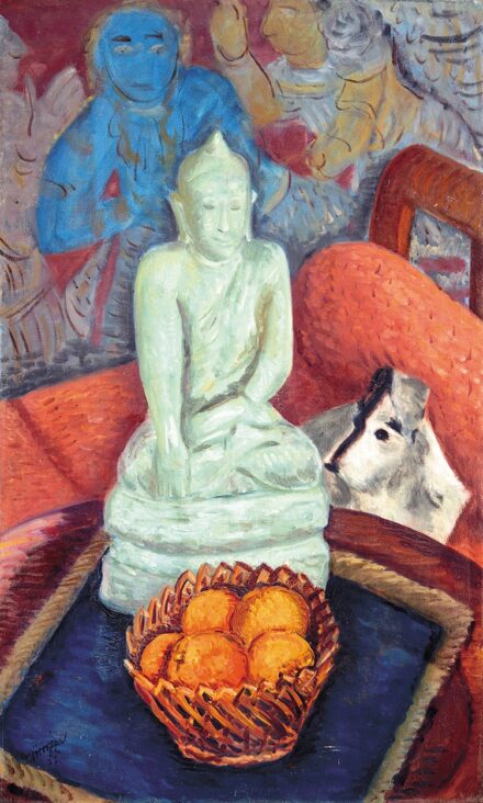 Vörös Géza (1897-1957): Narancsos csendélet Buddha szoborral, 1937