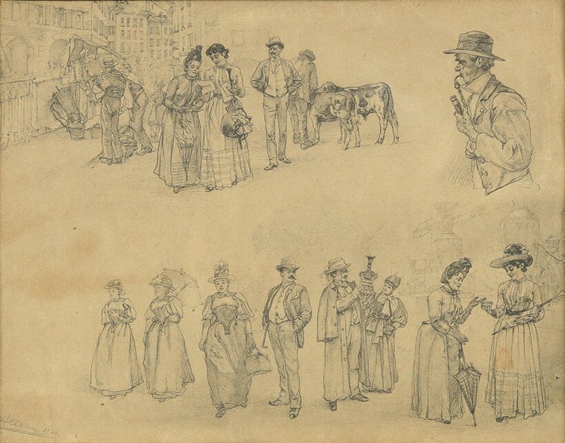 Olvashatatlan jelzéssel: Sétatéri figurák, 1889
