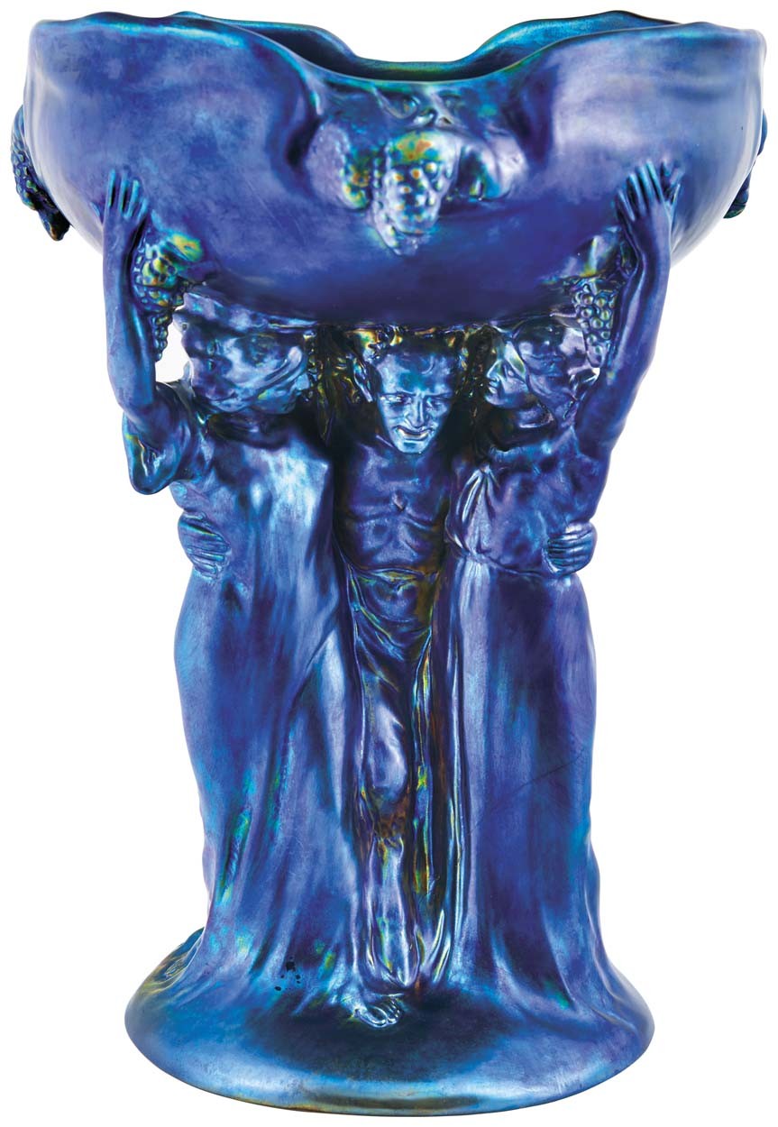 Zsolnay: Bacchus-gyümölcsöstál, Zsolnay, 1909, Formaterv: Kapás Nagy Mihály, 1909