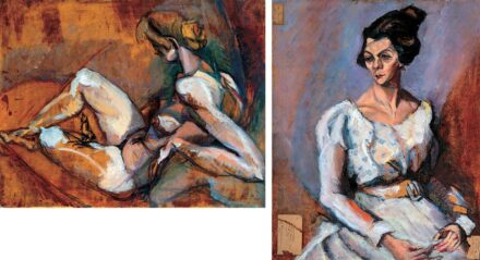 Tihanyi Lajos (1885-1938): Akt studium (Akttanulmány, Aktstudie, Akt, Etude de nu, Etude nu, Nude Woman, Nude of a Woman),1917, Hátoldalon: Pöttyös ruhás nő portréja, 1917 előtt
