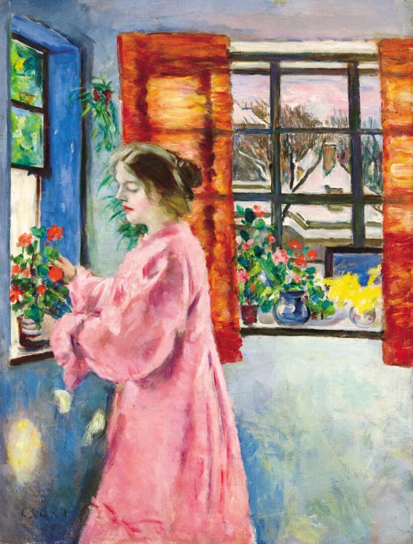 Csók István (1865-1961): Virágot rendező