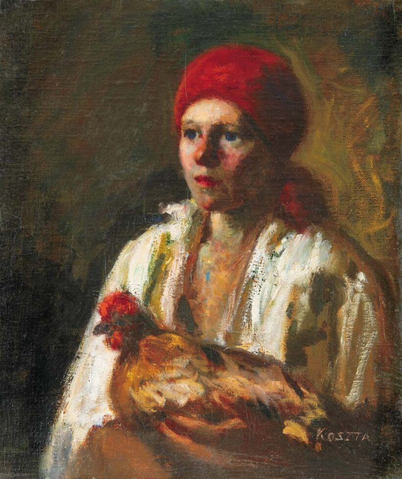 Koszta József (1861-1949): Lány tyúkkal