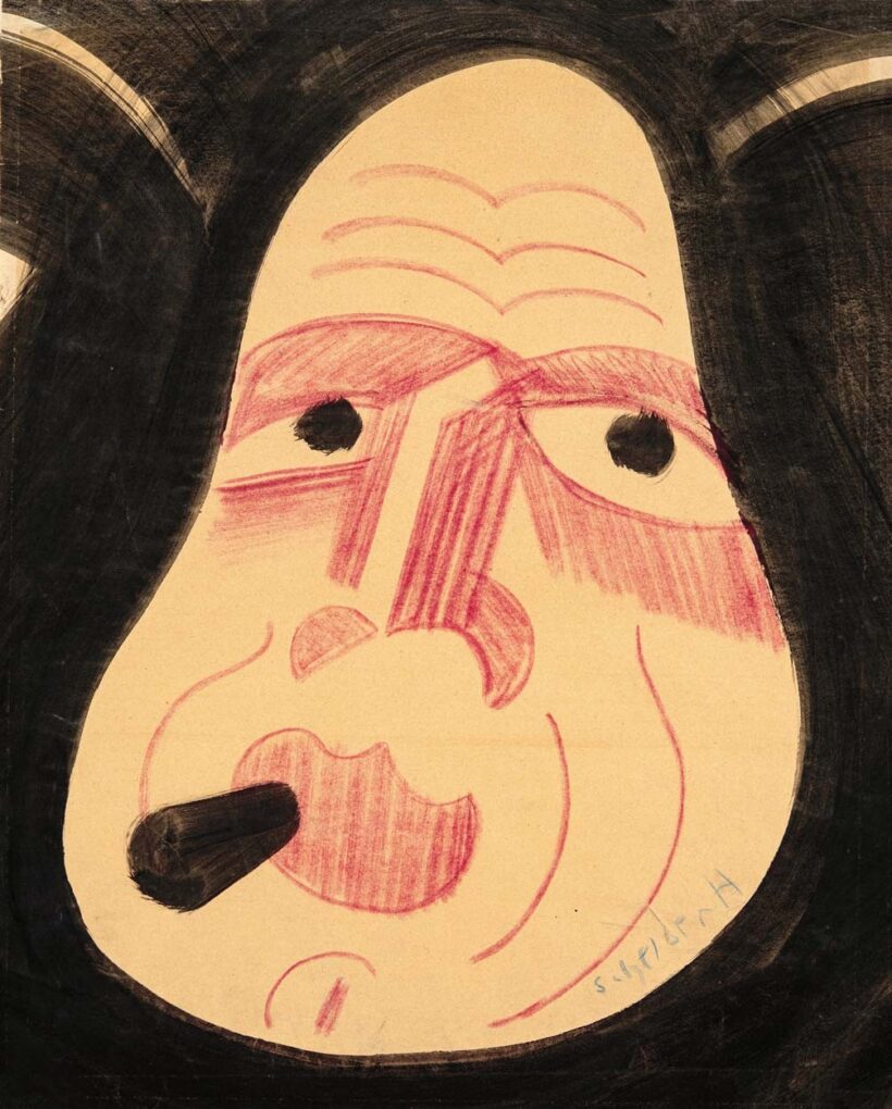 Scheiber Hugó (1873-1950): Szivarozó önarckép