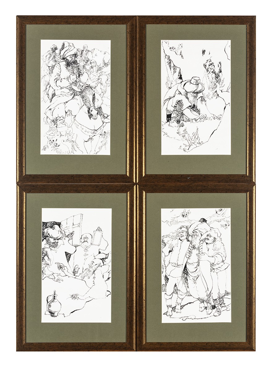 Szecskó Tamás: Illusztrációk Szombathy Viktor: Megszólal a töröksíp című könyvéhez, 4 db