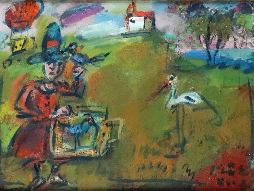 Tóth Ernő (1949): Tájkép gólyával 2002