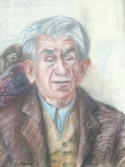 Beck Judit (1909 - 1995): Férfi portré (hátoldalon Táj)