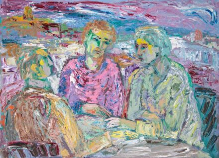 Varga József (1922-2021) : Három asztalnál ülő figura, 1989
