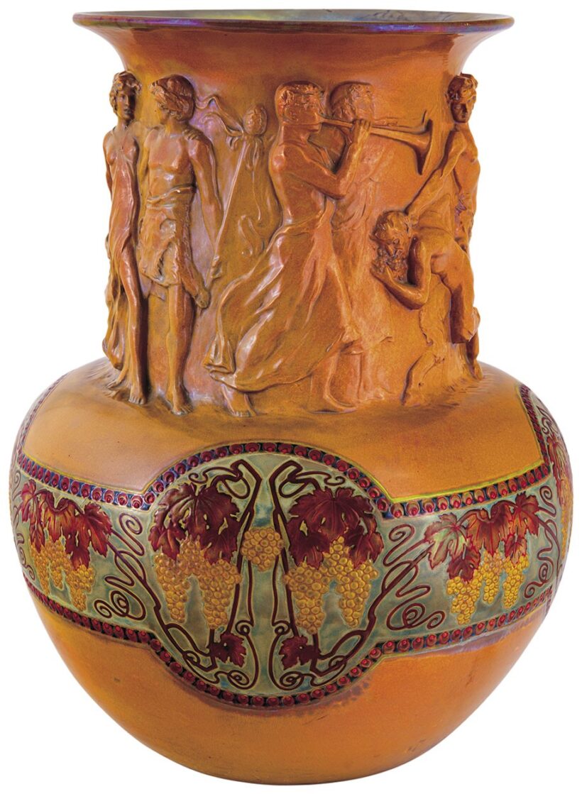 Zsolnay Padlóváza Bacchanália-jelenettel, 1903, Terv feltehetően: Mack Lajos
