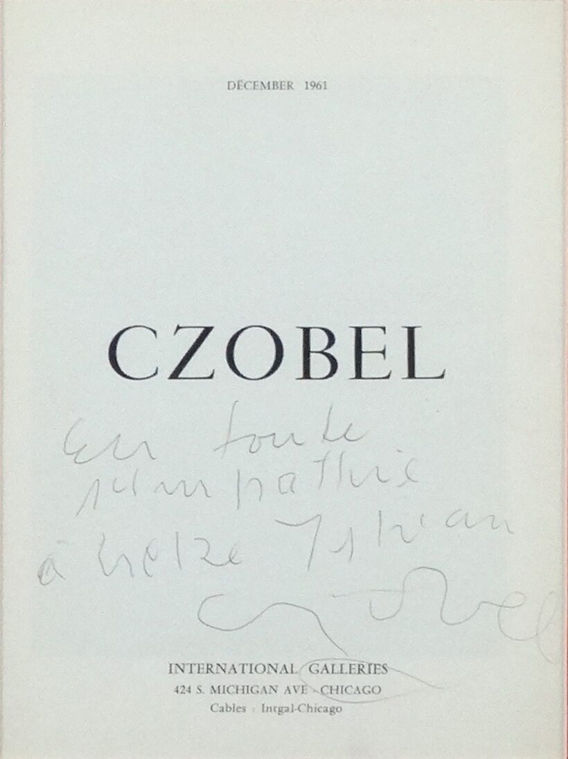 Czóbel Béla (1883 - 1976) : Chicago, International Galleries, 1961, 12 p., illusztrált, a művész (Czóbel Béla) által dedikált kiállítási katalógus 1. oldala