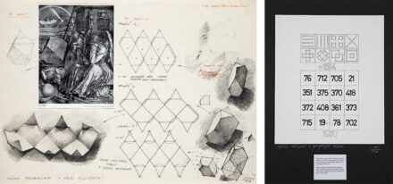 Gellér B. István (1946-2017): Dürer Melankóliája (a hasáb vizsgálata), 1978; Bűvös négyzet in memoriam Dürer, 1978