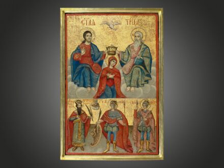 Ráckevei műhely, Teodor Szimeonov Gruntovics (?), 1765-1780 között:
Az Istenszülőt megkoronázó Szentháromság és három szent