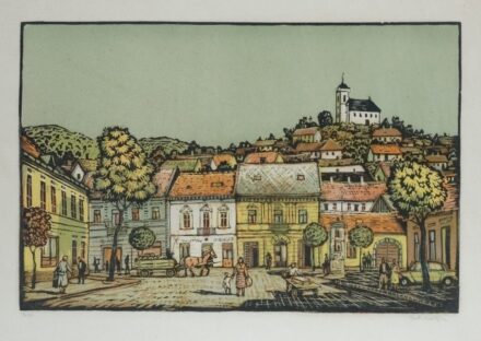 Réti Mátyás (1922-2002) : Pécs, Havihegyi templom a Búza térről