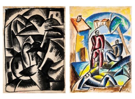 Bortnyik Sándor (1893-1976): Pihenők, hátoldalon: Falu, 1918
