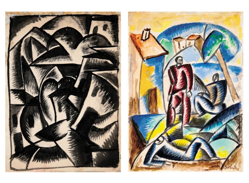 Bortnyik Sándor (1893-1976): Pihenők, hátoldalon: Falu, 1918