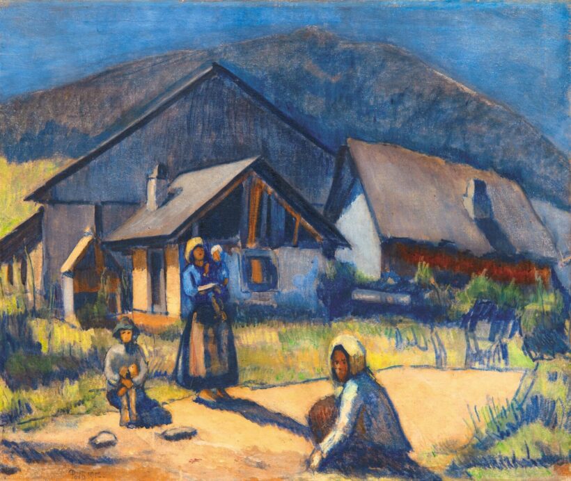 Pór Bertalan (1880-1964): Felvidéki család házak előtt, 1907