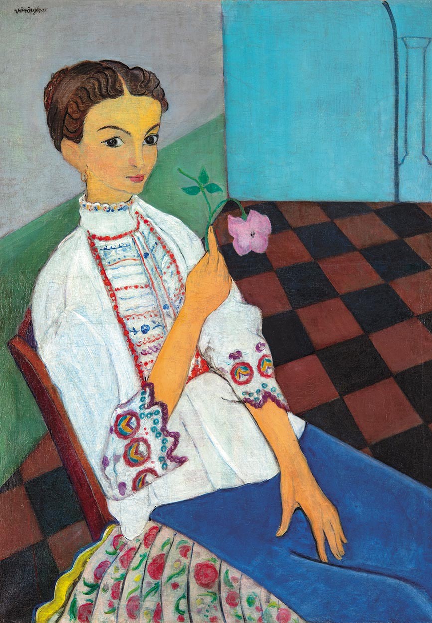 Vörös Géza (1897-1957): Lány virággal, 1920-as évek