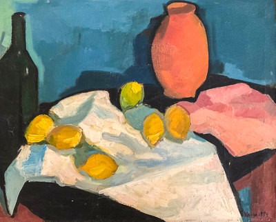 Varga József (1922-2021):  Asztali csendélet citromokkal, 1959