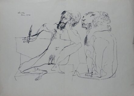 Szalay Lajos (1909-1995): Férfi oroszlánnal, 1972