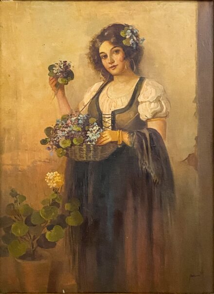Bernáth Ilma (1891-1961): Lány virág csokorral