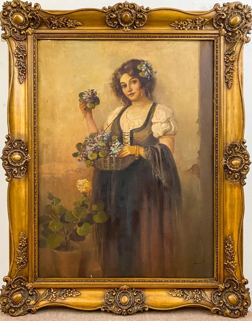Bernáth Ilma (1891-1961): Lány virág csokorral - Image 2
