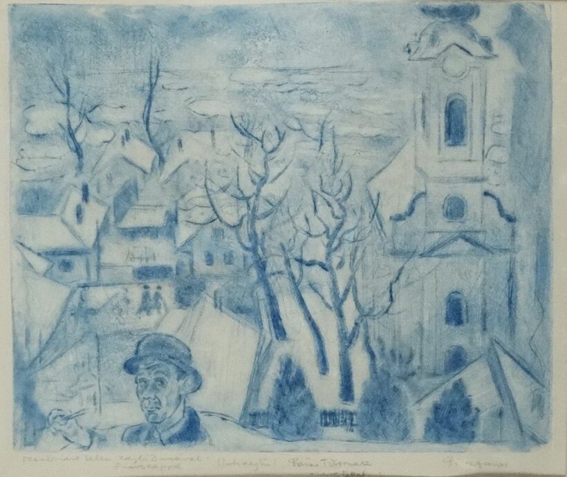 Pirk János (1903 - 1989): Szentendre télen a zajló Dunával, ajánlással