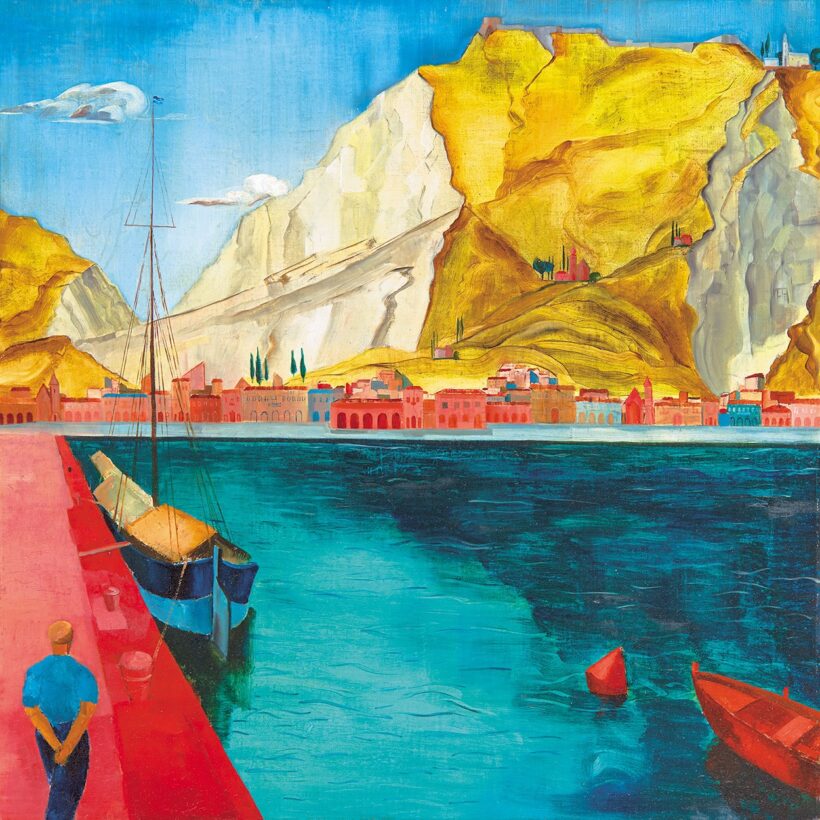 Freytag Zoltán (1901-1983): Olasz kisváros kikötője vitorlással, 1930-as évek