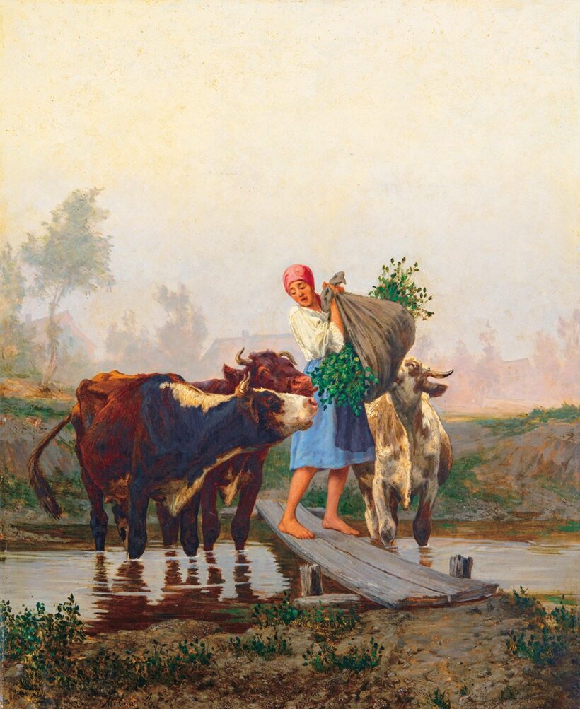 Molnár József (1821-1899): Etetés a patakparton (Hazafelé)