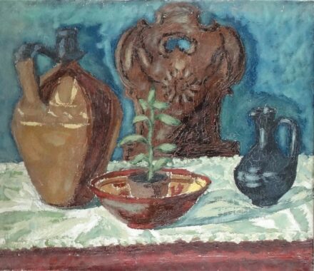 Weisz Zsuzsanna (1925 - 2017): Csendélet korsókkal, 1966