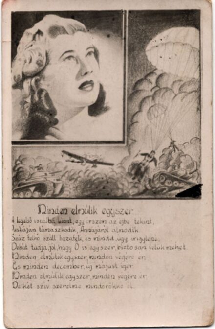 Második Világháború. Minden elmúlik egyszer.  Második Világháború. Minden elmúlik egyszer. Német katonák és repülők magyar táj fölött. Fotómontázs. 1944.