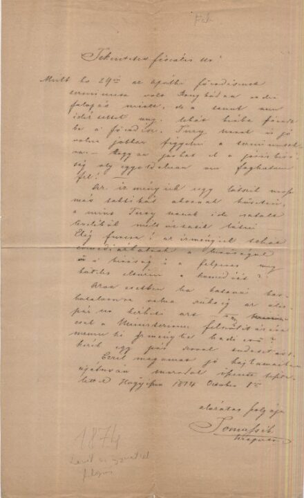 Hőgyész. Az izményi apáti-puszta uradalom levele egy ügyvédnek falopási ügyben 1874-ből. Hőgyész. Az izményi apáti-puszta uradalom levele egy ügyvédnek falopási ügyben 1874-ből.