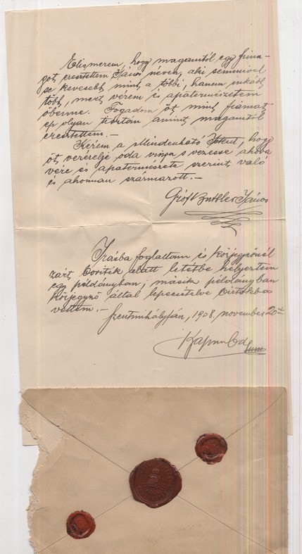 Buttler János (1773-1845) gróf  Buttler János (1773-1845) gróf nyilatkozatának kései átirata 1908-ból.