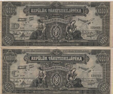 Repülés, aviatika. Magyar Sportrepülők Egyesülete. Repülők Tárgysorsjátéka. 1927. 2 db. Repülés, aviatika. Magyar Sportrepülők Egyesülete. Repülők Tárgysorsjátéka. 1927. 2 db.
